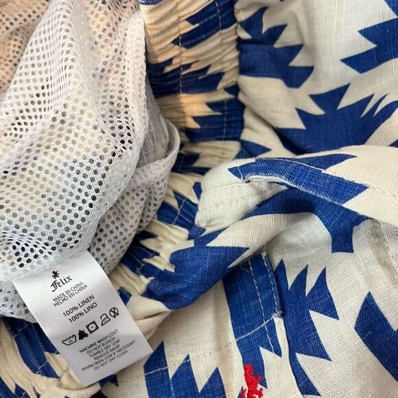 Felix Large Blue Cream Ikat Geometric Pull-On Linen Shorts Size Large - Picture 5 of 6